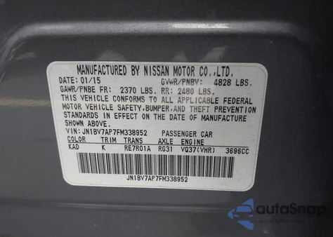 2015 Infiniti Q50 Sport z USA, uszkodzony, nr VIN JN1BV7AP7FM338952